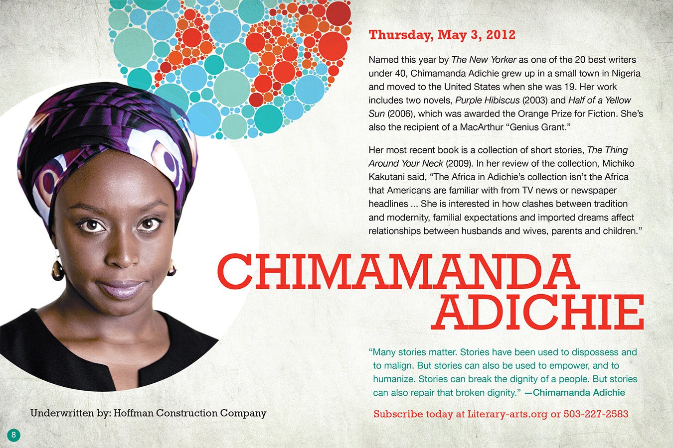 Image from Literary Arts; Chimamanda Adichie