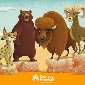 Image of the four Planimals created for Colorado HealthOP